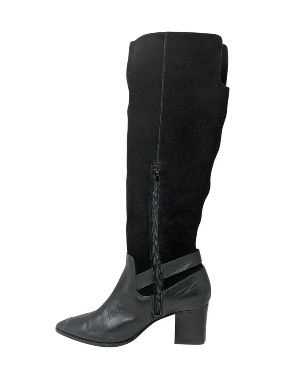 Sole Society Daleena Black Leather Suede Knee High Boots Women's 6.5